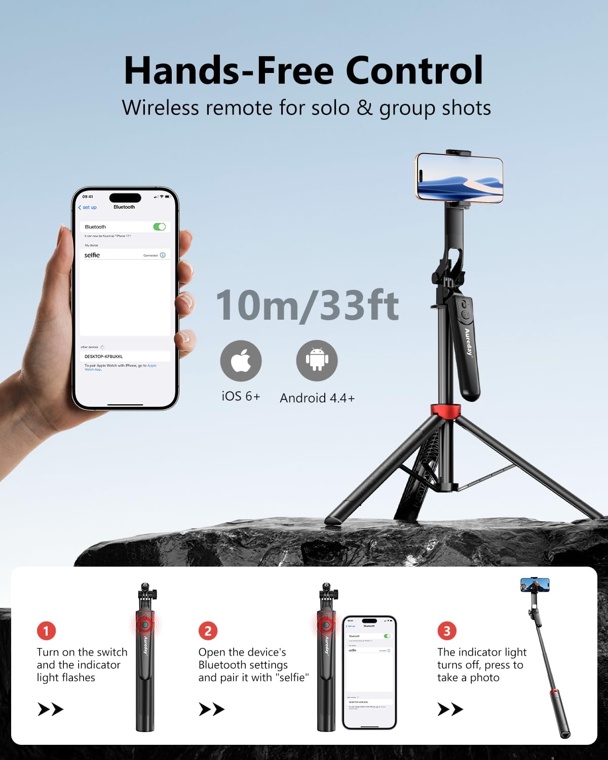 Aureday 72" Phone Tripod and Selfie Stick, Cell Phone Tripod Stand with Wireless Remote & Extendable Phone Mount