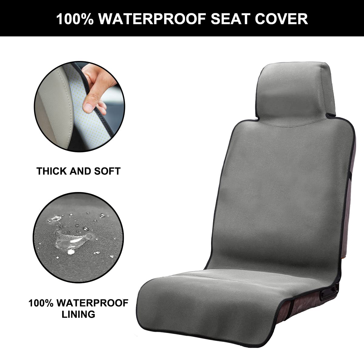 DREAMANIA Waterproof Seat Cover, Upgraded Sweat Carseat Protector, Perfect for Universal Anti-Slip Car Truck SUV Seat, Ideal for Surfing Yoga Gym Workout, Grey