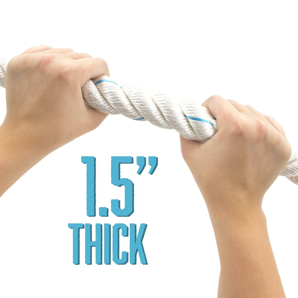 Crown Sporting Goods 1.5" Gym Climbing Rope for Adults (30-foot) - Poly Dacron Twist with Carabiner Eyehook - Strength Conditioning, Physical Education Fitness Equipment, Home Workout