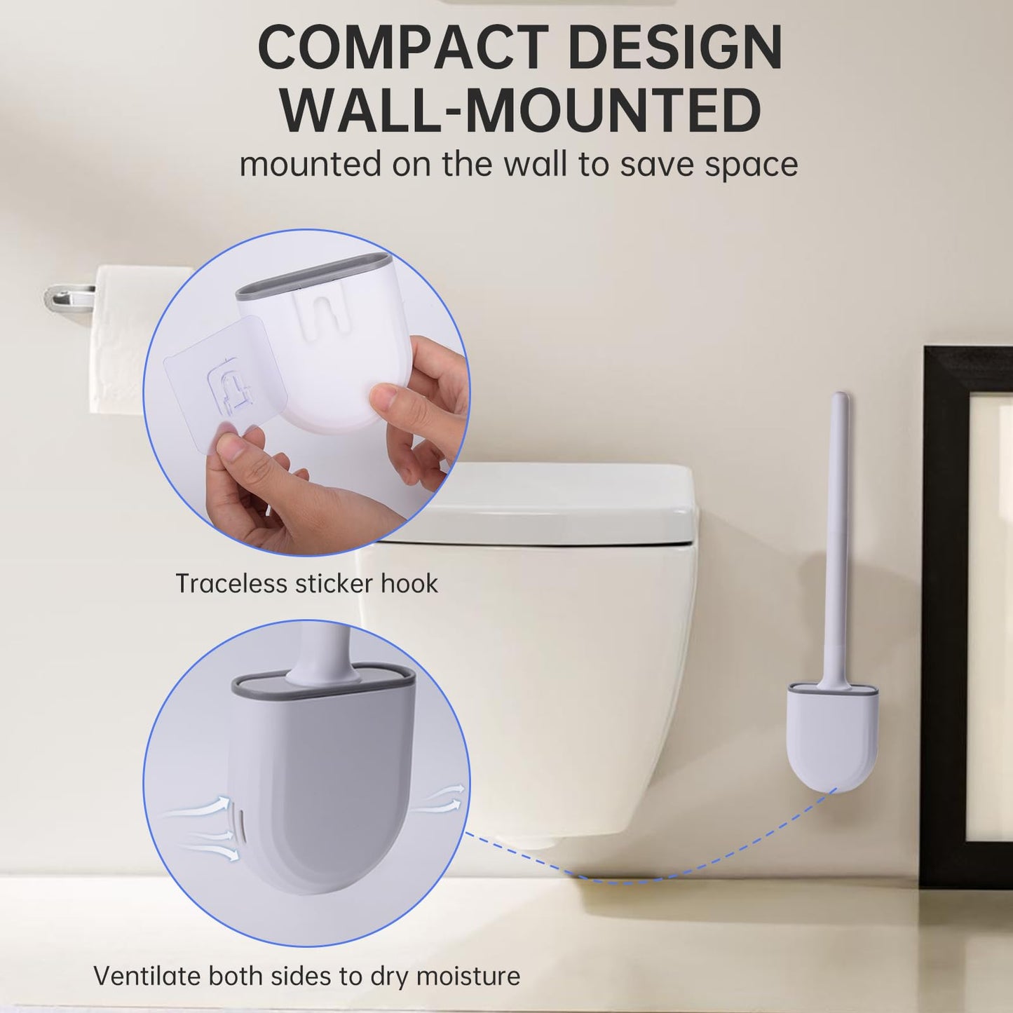 RV Toilet Bowl Brush, Toilet Brush Silicone Won't Damage Toilets, Wall Mounted Toilet Brush-Anti-Roll, Anti-Drip Design, Suitable for RV Travel Trailers and Campers, Made by RVers for RVers