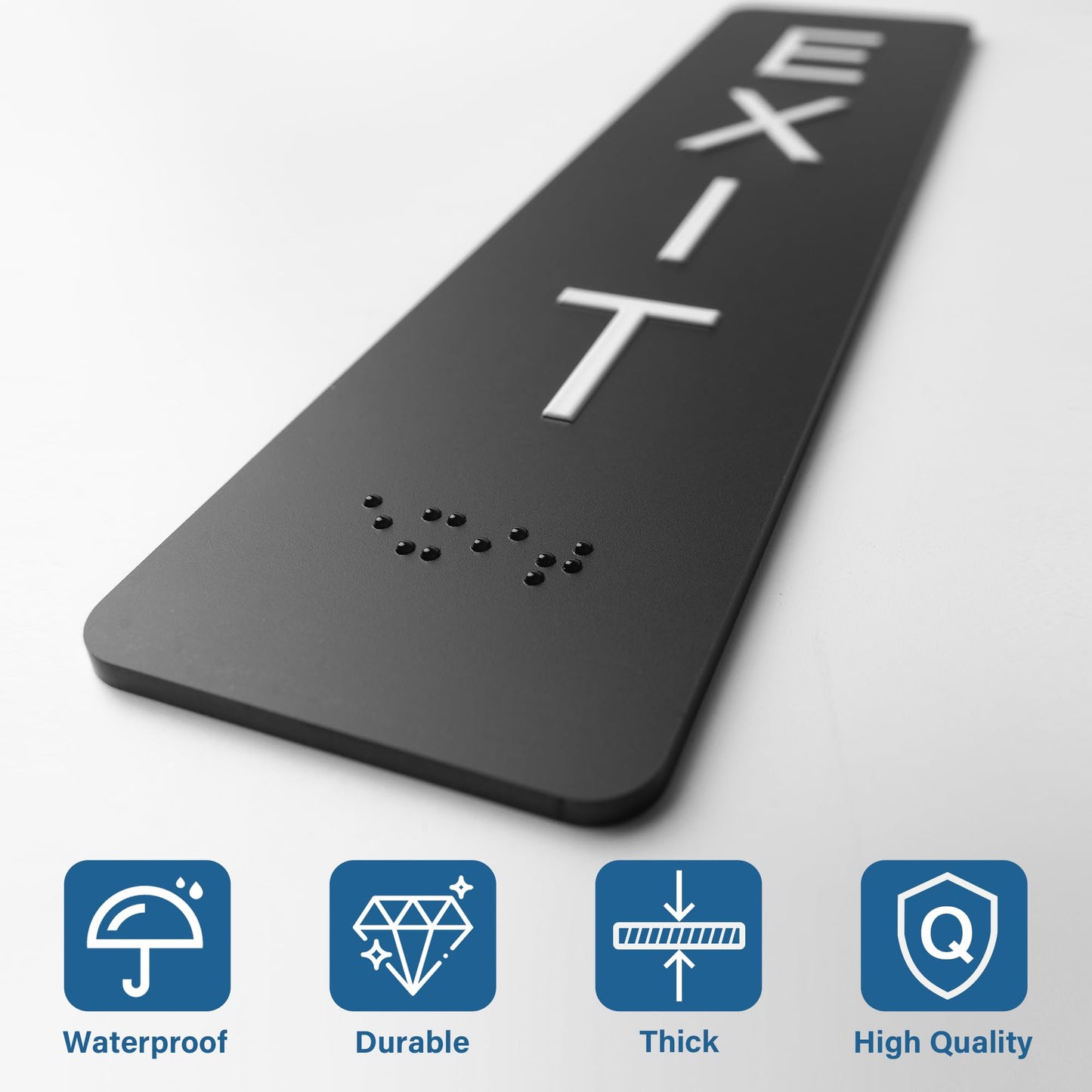 Exit Sign - ADA Compliant Exit Signs With Braille and Raised Letters for Business, Emergency Exit Sign for Office Restroom Indoor Outdoor,Easy Installation-Vertical (2 * 8 In)