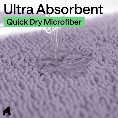 GORILLA GRIP Bath Rug Mat - 60x24 Thick Soft Absorbent Chenille | Quick-Dry Microfiber, Rubber Backing, Light Purple