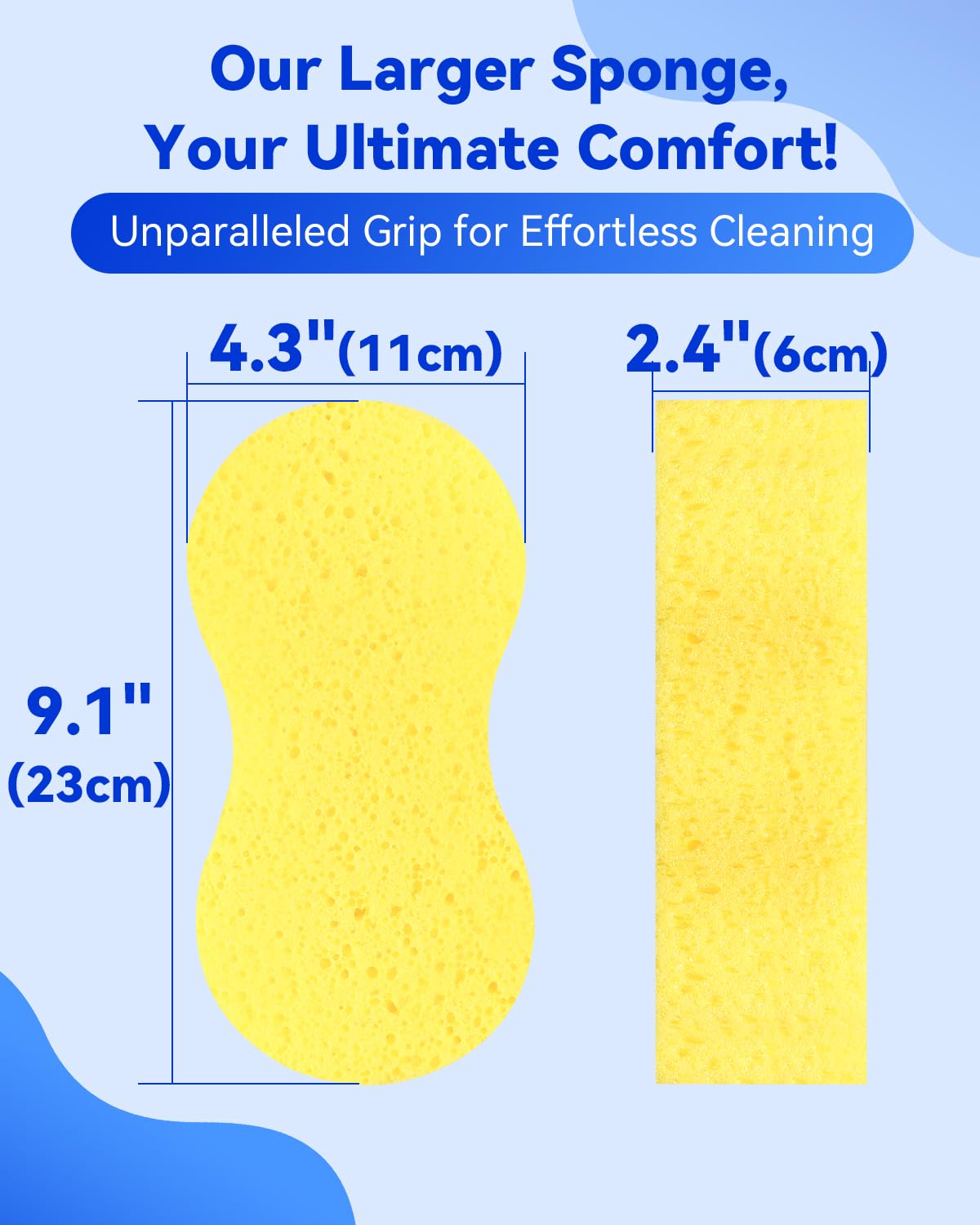 Temede 5-Pack Car Wash Sponges, 9.1" x 4.3" x 2.4" Large Sponges, Extra Thick Foam Kit for All-Purpose Cleaning, Ideal Washing Sponges for Kitchen, Bathroom, Household