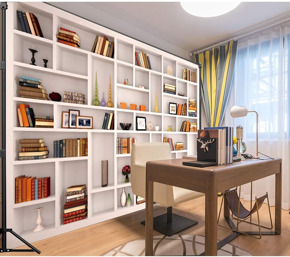 Maijoeyy 7x5ft Polyester White Bookshelf Backdrop for Home Office
