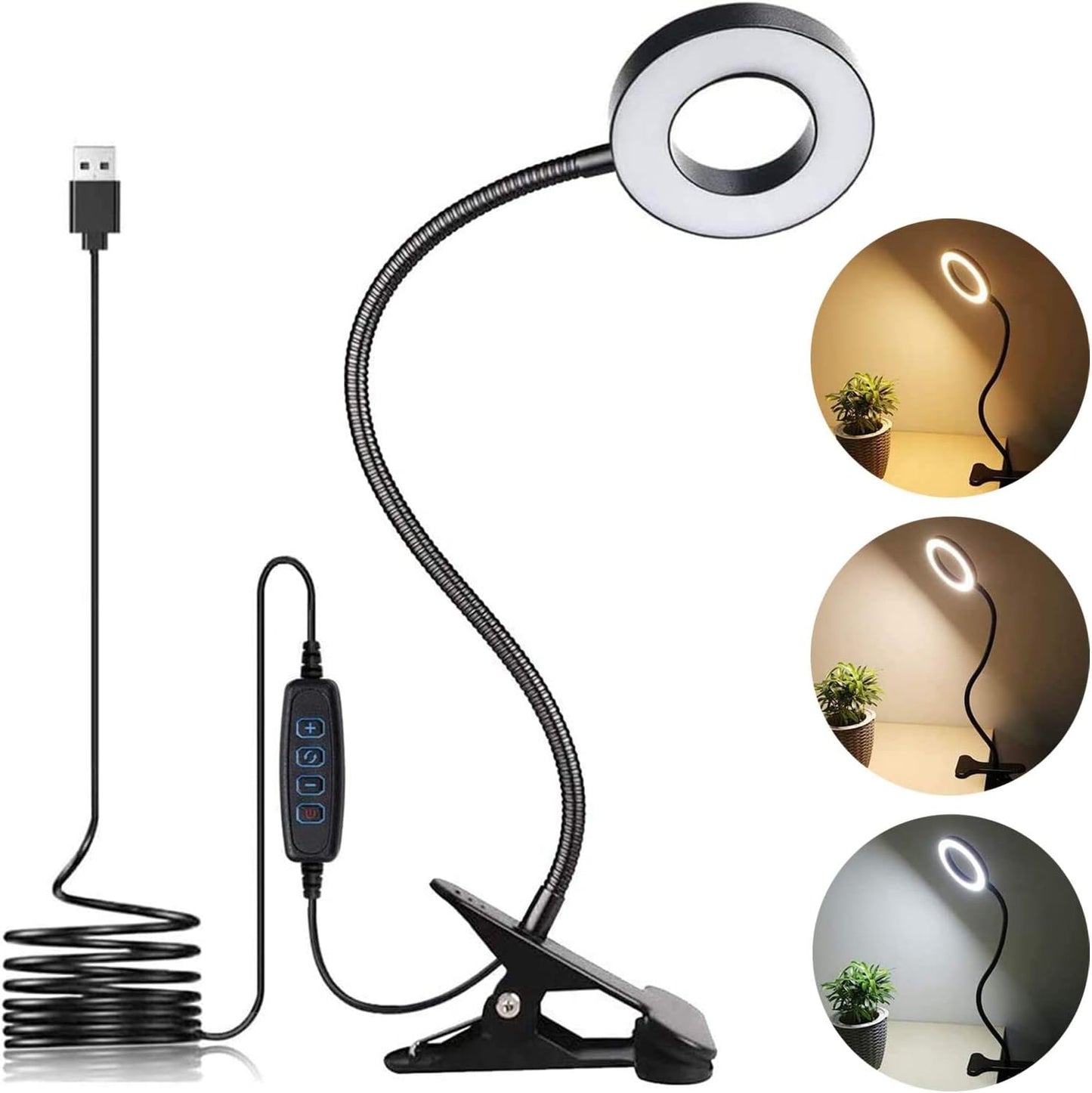 LuxLumin Dimmable LED Desk Lamp with Clamp for Video Conference Lighting, USB Light for Laptop Zoom Meeting, Clip on