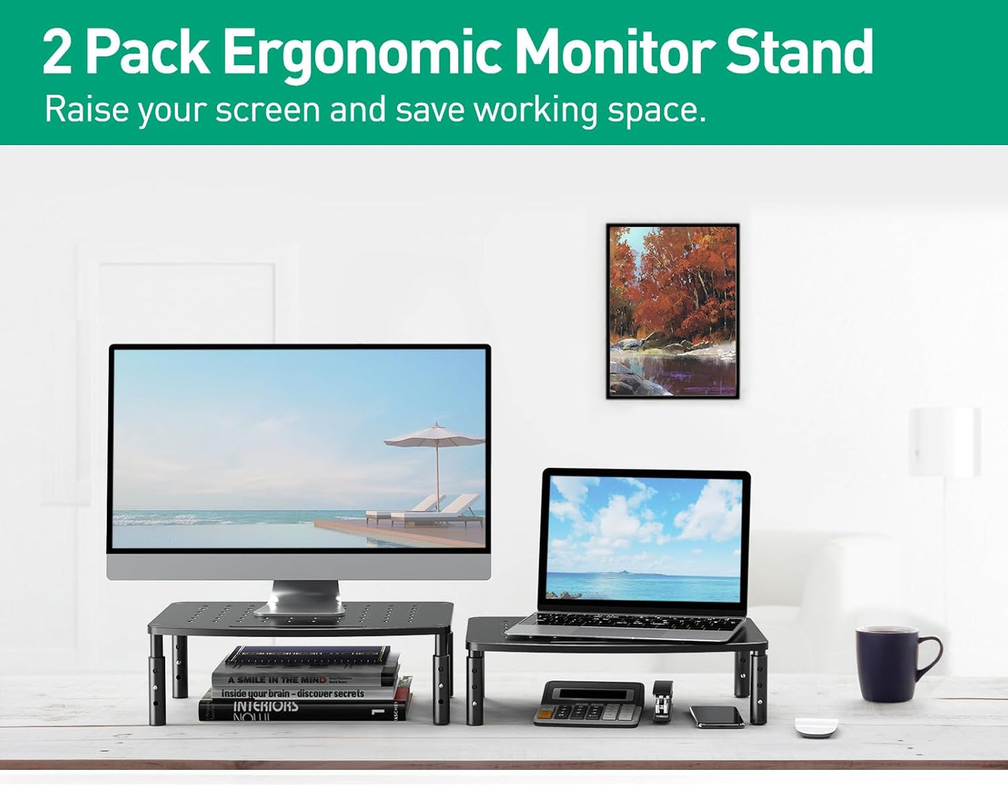 2 Pack 3 2 Zimilar Monitor Stands, Height Adjustable Riser for Laptop, Printer, iMac, PC, Premium Metal Stand