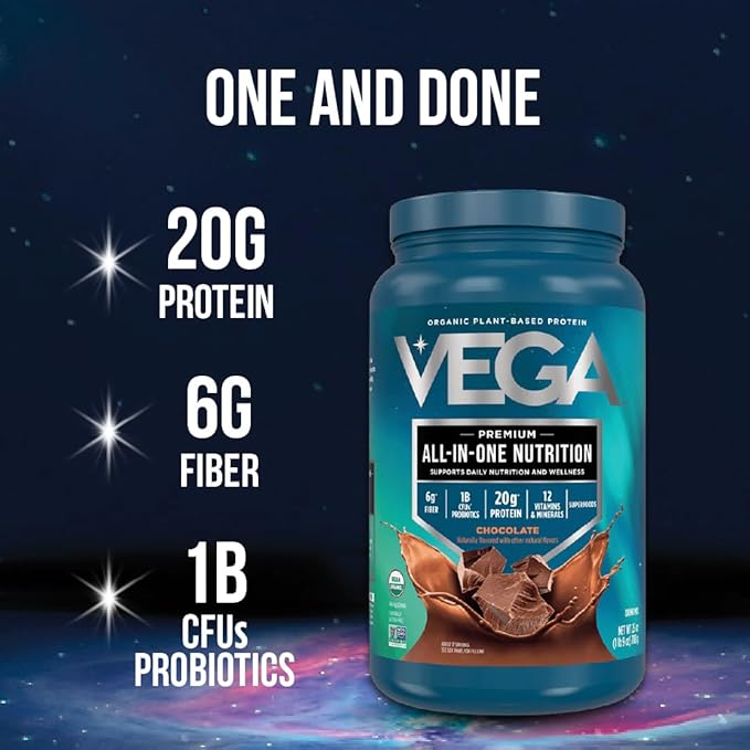 Vega Organic All-in-One Vegan Protein Powder, Chocolate - Superfood Ingredients, Vitamins for Immunity Support, Keto Friendly, Pea Protein for Women & Men, 14.7 oz (Packaging May Vary)