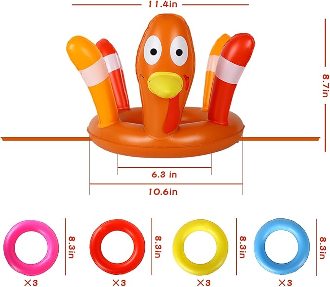 MorTime Thanksgiving 3 Pack Inflatable Turkey Hat Ring Toss Game, Party Game Toss Game Hat for Party Supplies Favors, Party Games for Kids and Adults