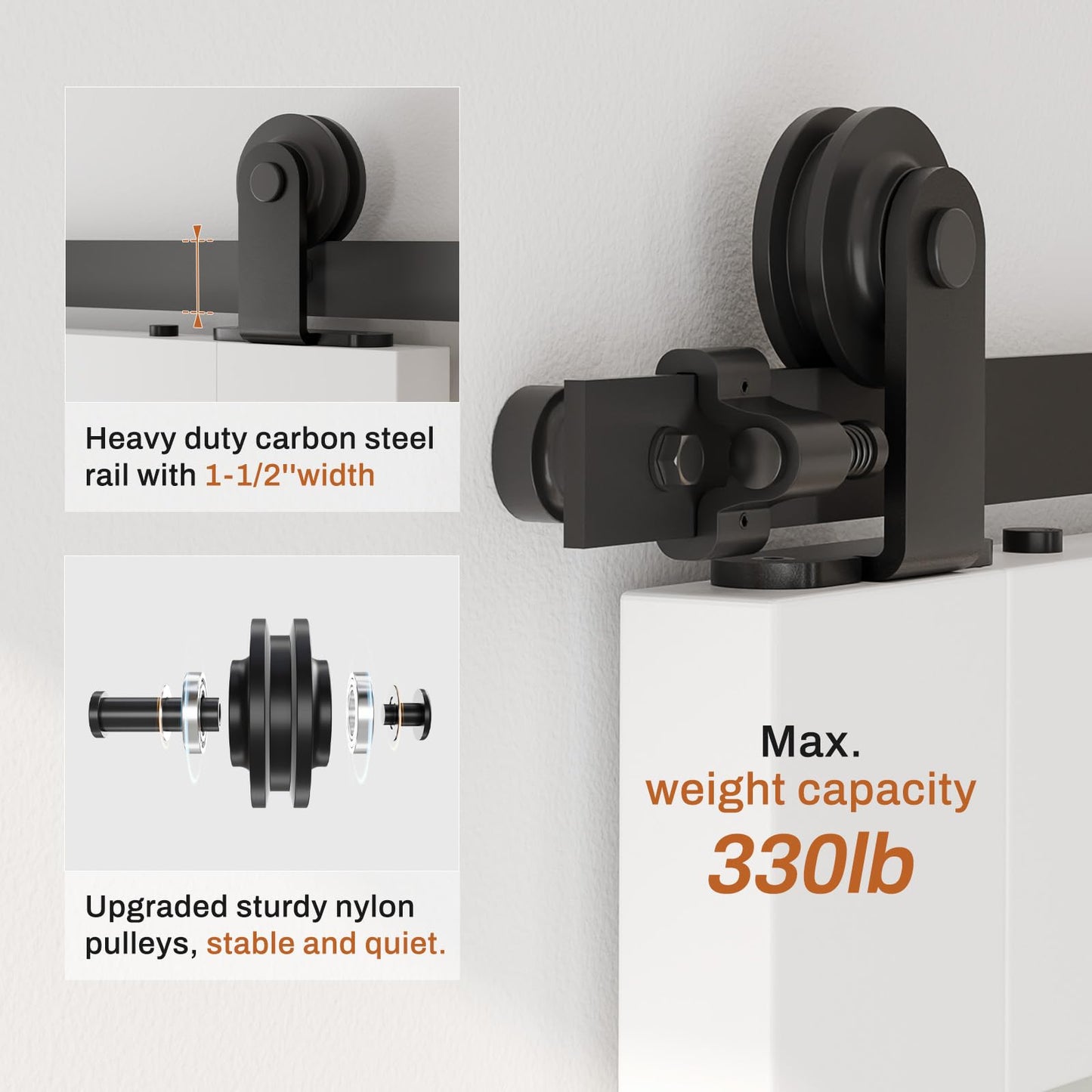 WINOVERCO Barn Door Hardware kit 6FT(Whole Set Include Sliding Barn Door Track Kit & Barn Door Handle & Floor Guide) for Single Door-Heavy Duty