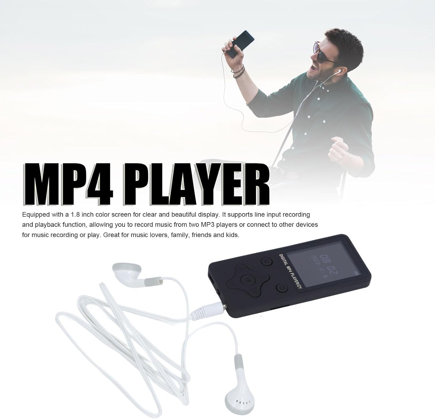 Yunseity 64GB MP3 1.8 Inch Mp4 Mp3 Player with BT and, LCD Screen Player with Spotify, HiFi Lossless Portable HiFi