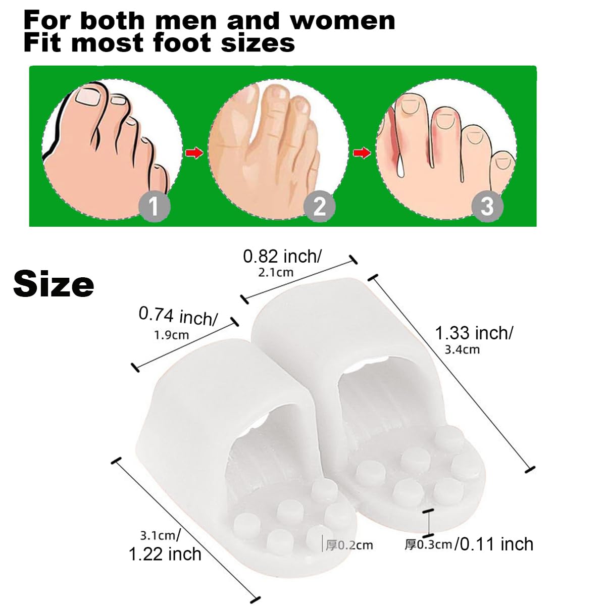 Mcvcoyh Bunion Corrector, Toe Separators with 2 Loops, Big Toe Spacer Suitable for Bunion and Overlap Toe, Infused Aloe Vera Extract