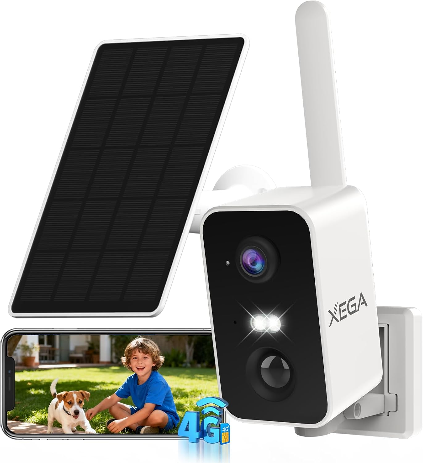 Xega 4G 10000mAh 180, 2K 2-Way IP66, Cellular Security Camera: Battery, No WiFi Need, Pan Motion Detection, Color Night
