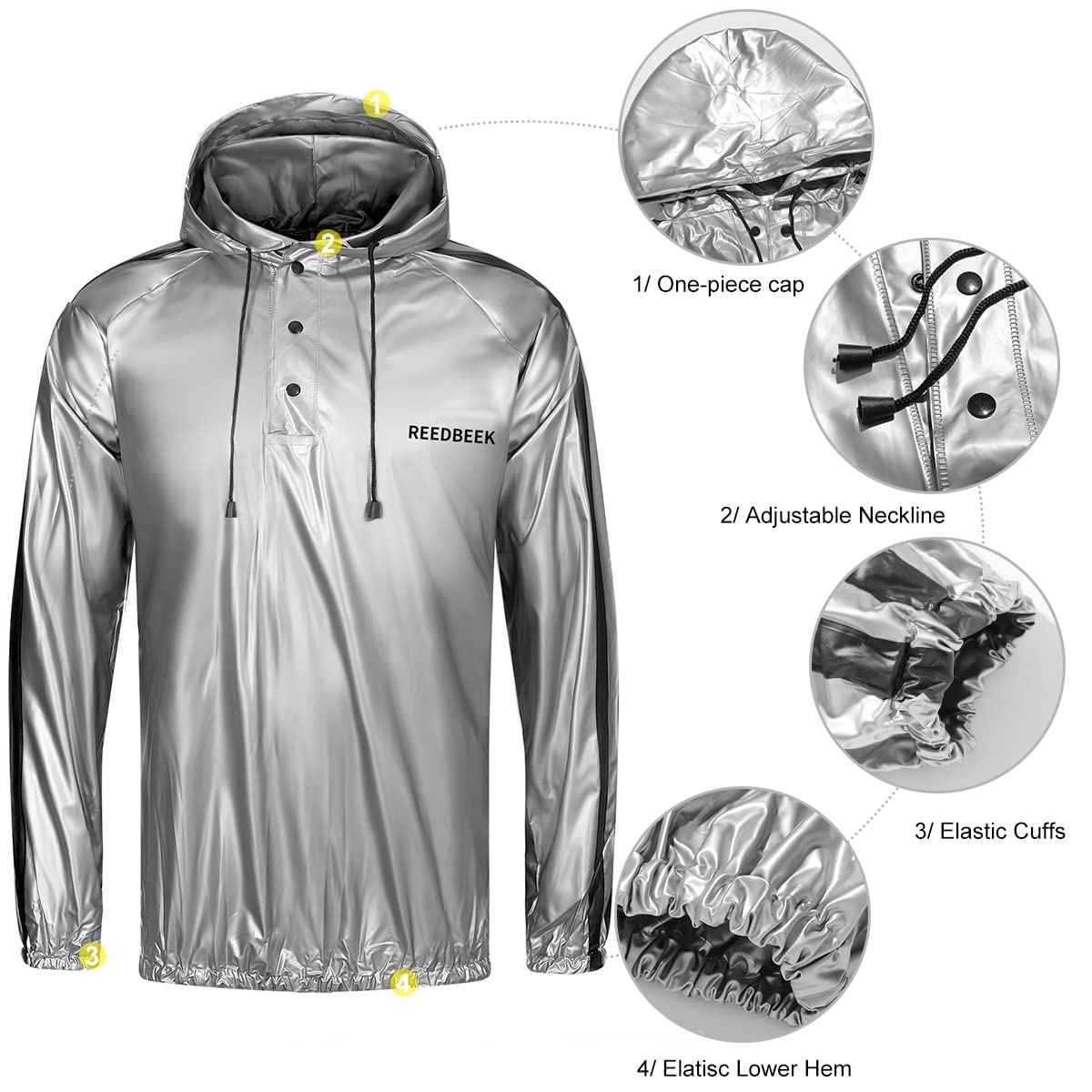 REEDBEEK Heavy Duty Fitness Sweat Suit Heat Trapping Sauna Suit Gym Exercise Heat Shaper Button Jacket Pant