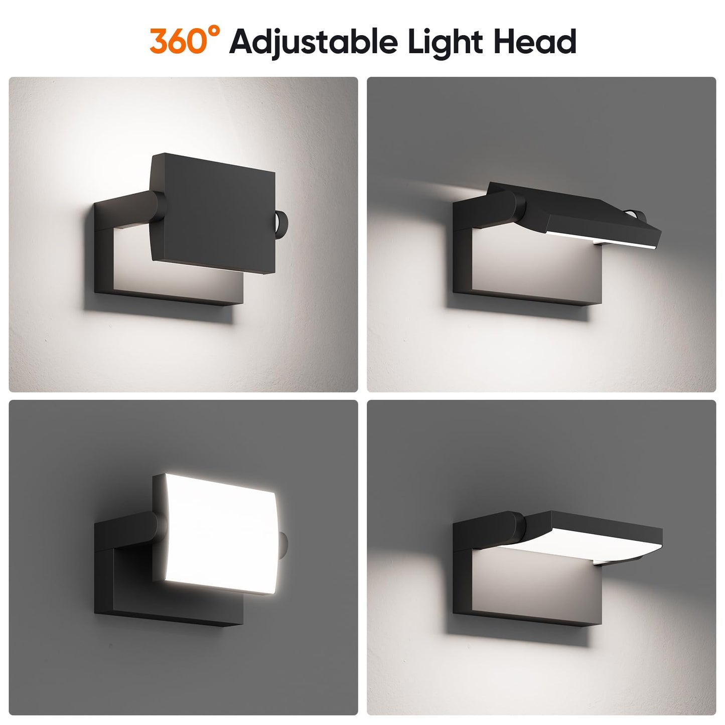 lundwa 40W LED Outdoor Wall Lights, 5500K Modern Exterior Light Fixtures, IP65 Waterproof Flood Lights, 360 ° Adjustable Head Black Porch Lighting for House