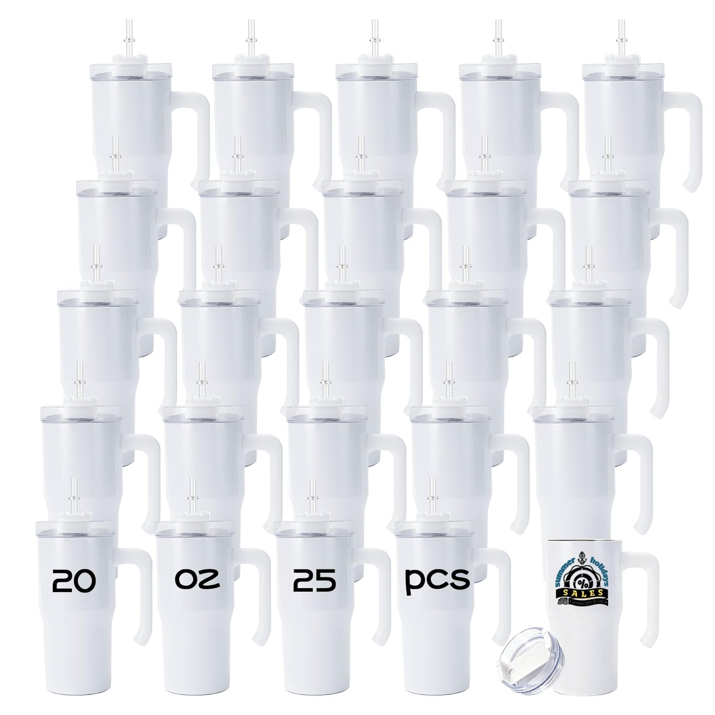 Lilsofee 25 Pack 20 oz Sublimation Blank Tumbler with Handle and Straw Stainless Steel Double Vacuum Insulated Mug Heat Press Transfer Printing DIY Cup