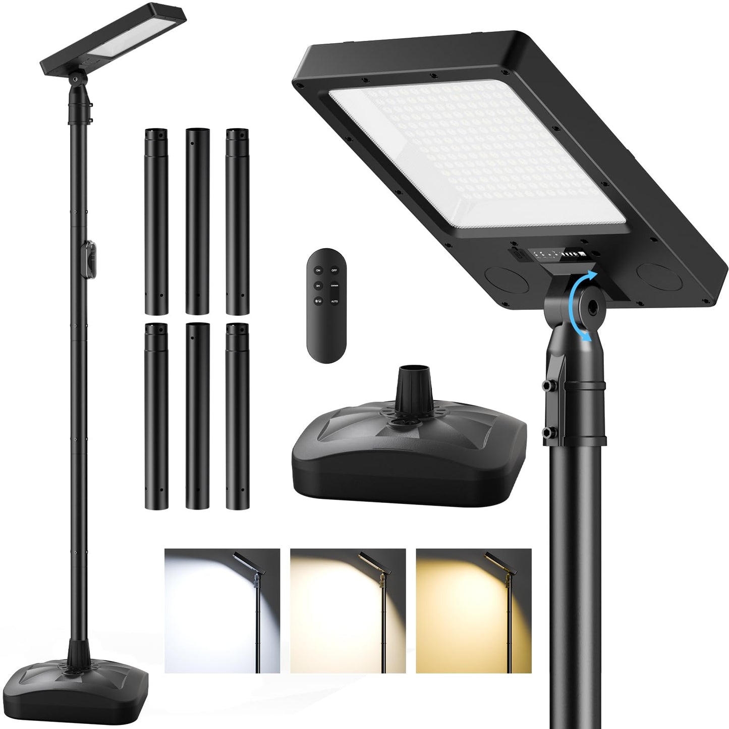 102" Solar Outdoor Street Lights with Pole & Remote, Removable IP65 Waterproof LED Solar Flood Motion Post Light, Dusk to Dawn Solar Floor Lamp for House, Yard, Garden, Patio, Lawn, Garage, Driveway