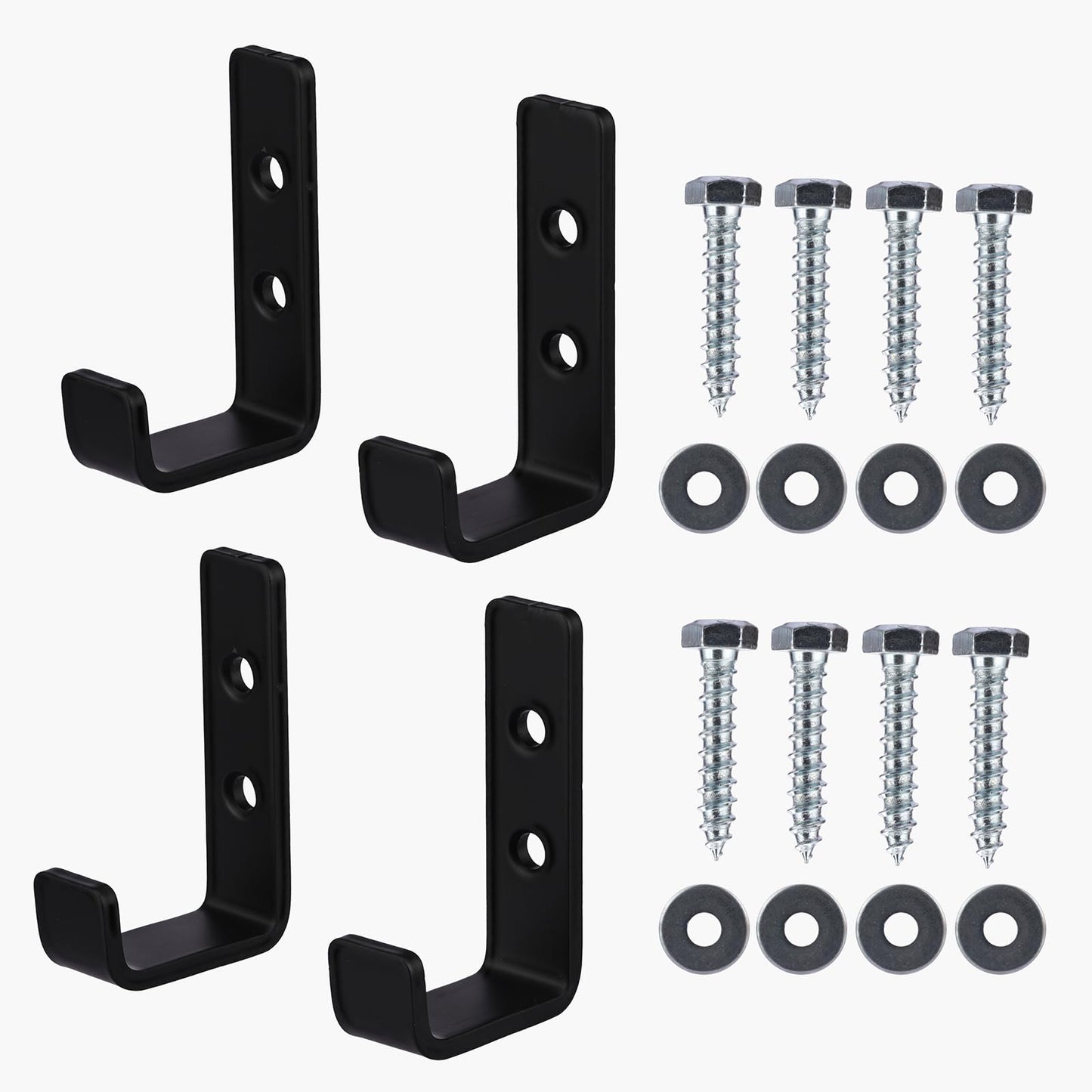 JIMMY LUCKY 4 Pcs Heavy Duty J Hooks for Hanging, Heavy Duty Garage Hooks for Hanging, Black Wall Mounted Utility Hookss, Garage Storage Hook for Hanging Extension Cords Garden Tools Clothes Keys
