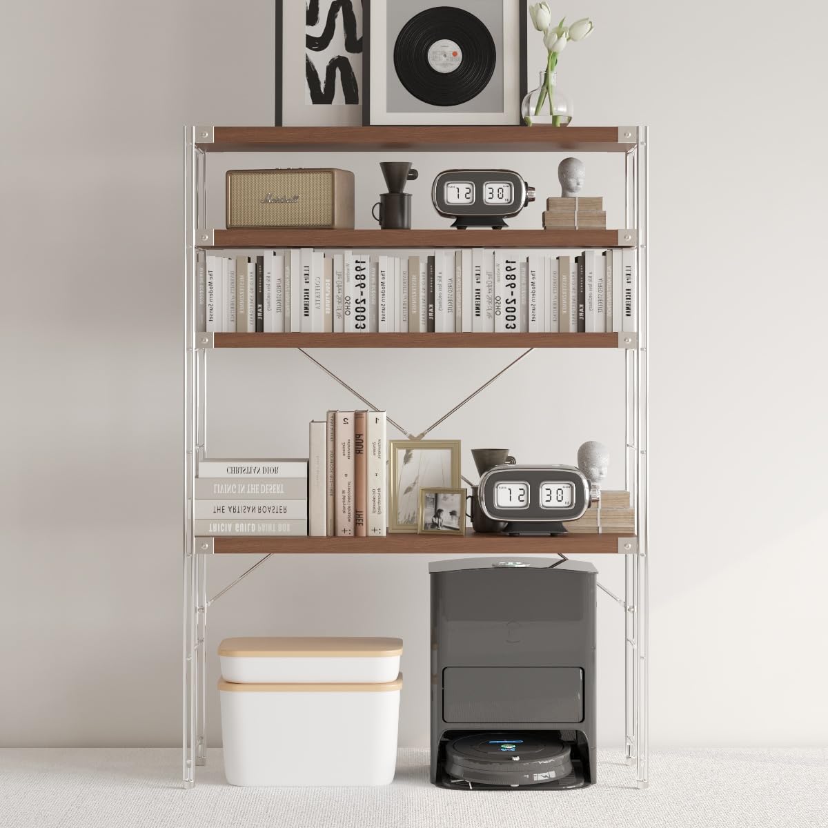 Achene 4-Tier Industrial Bookshelf, Storage Bookcase for Living Room, Bedroom, Office, Study Room,and Kitchen, 35.43"x11.81"x51.18" Inches(Dark Walnut, 4T36IN)