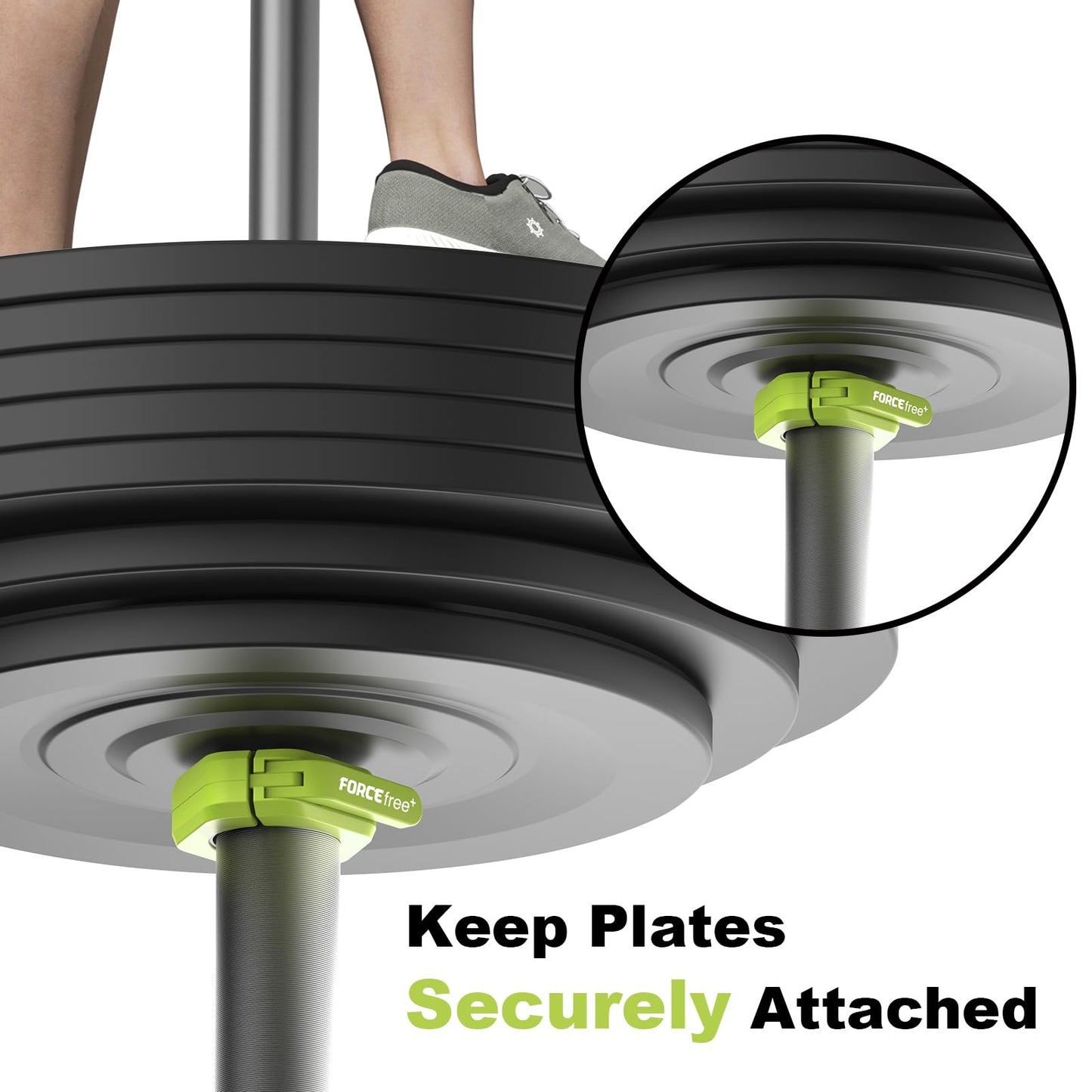 Forcefree+ Barbell Clips (Pair), Barbell Clamps, Quick Release Olympic Barbell Clamps with Anti Slip TPR Grip, Barbell Collars for Secure Weightlifting & Powerlifting (Magnetic, Green)