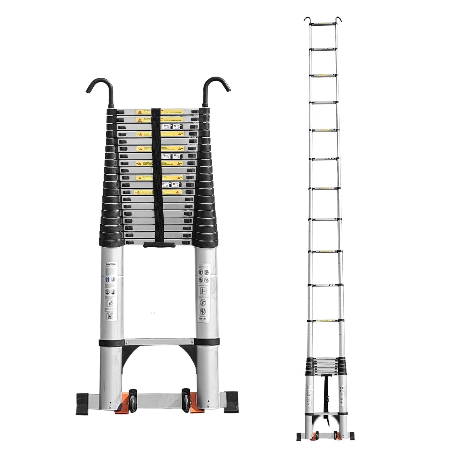 JADDUO Telescoping Ladder 29.5 FT with Hooks, 330LBS Heavy Duty, Silver