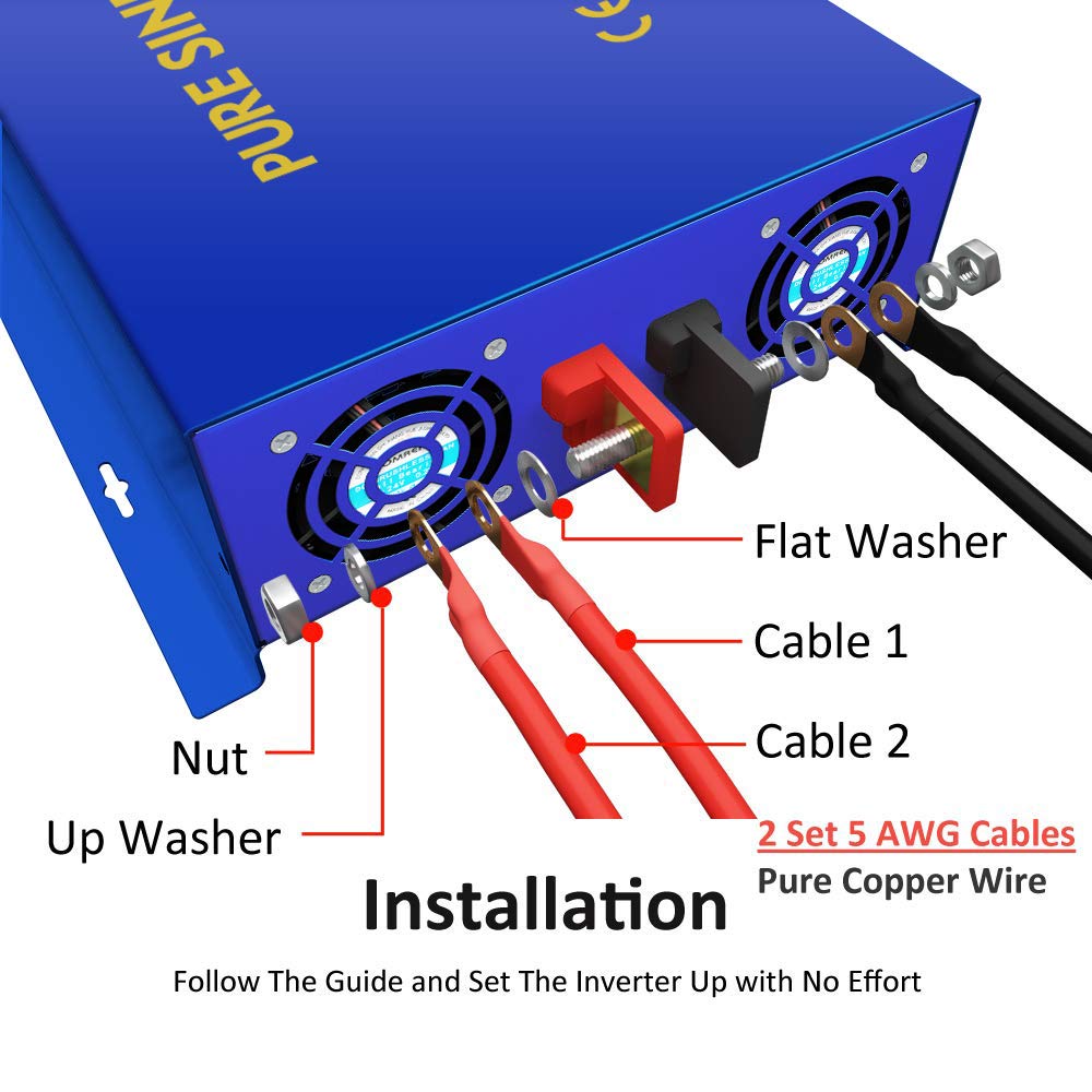 2000 Watt Pure Sine Wave Inverter 24V DC to 110v 120V AC, 2000W Car Power Invert Surge 4000W Power Converter for Solar System. (2000W 24V 120V) Blue