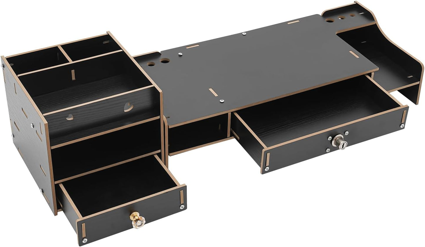 QUSKLISU (06) Computer Monitor Stand, Computer Rack with Drawers, Two top Platforms Desk Organizer Monitor Stand