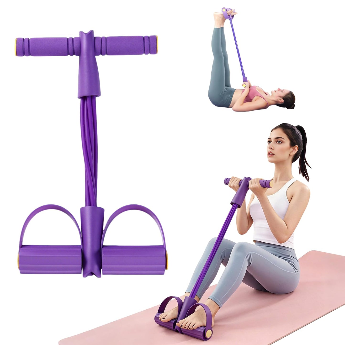 Pedal Resistance Band with Handles, 8 Tube Exercise Bands for Home Workout, Multifunctional Fitness Equipment for Abs, Waist, Legs & Full Body Training, Portable Foot Pedal Resistance Trainer