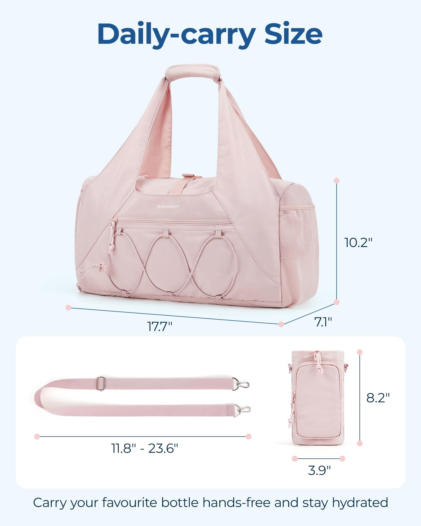 BAGSMART Gym Bag for Women, Lightweight Duffel with Shoe Compartment, Tote Bag with Wet Pocket for Yoga Travel, Pink