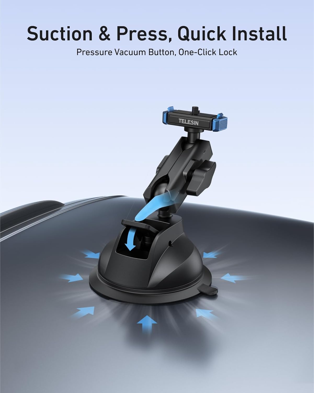 TELESIN 13 360 Suction Cup Car Mount for GoPro Strong Magnetic Base, Dual Ball Head Adjustable Arm, Easy Install Camera