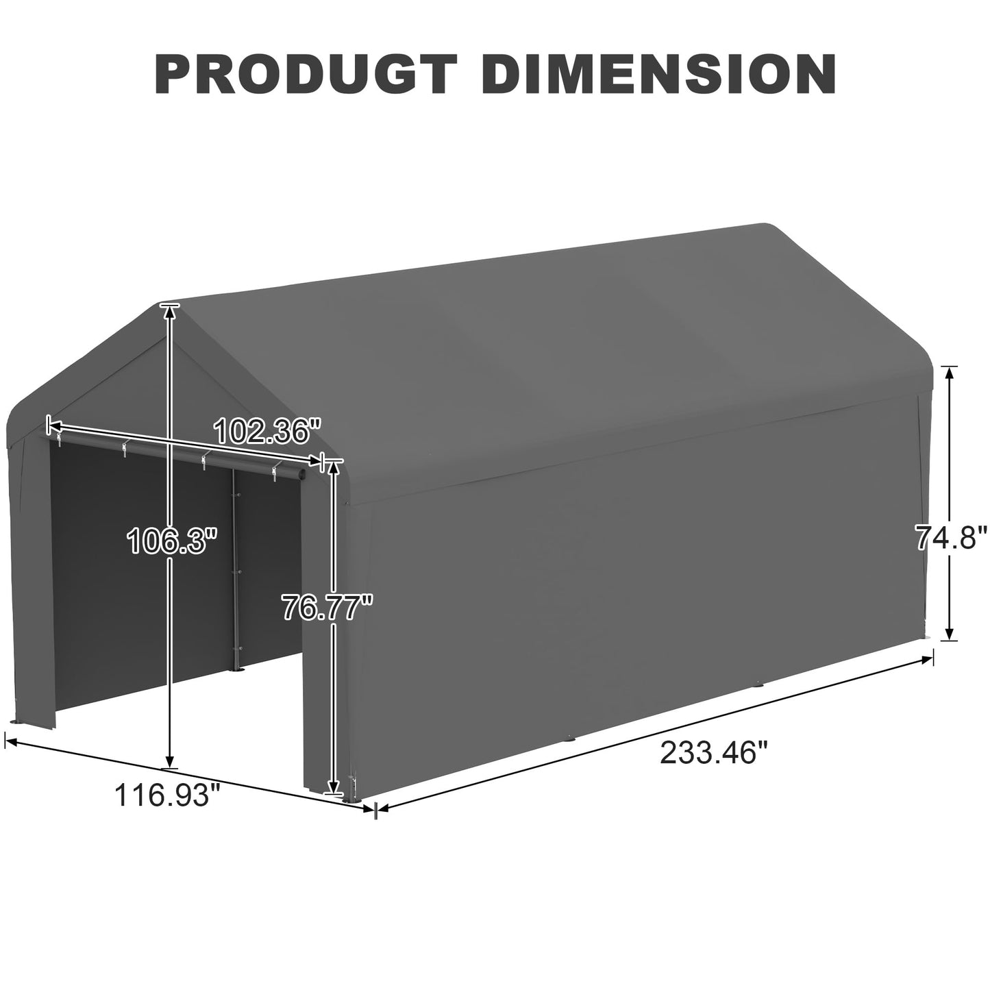 Carport 10 x 20 FT Heavy Duty, Portable Garage Canopy, Waterproof Car Canopy with Side-Opening Removable Door, Carport Canopy for Car, Truck, Boat, Equipment (Grey)