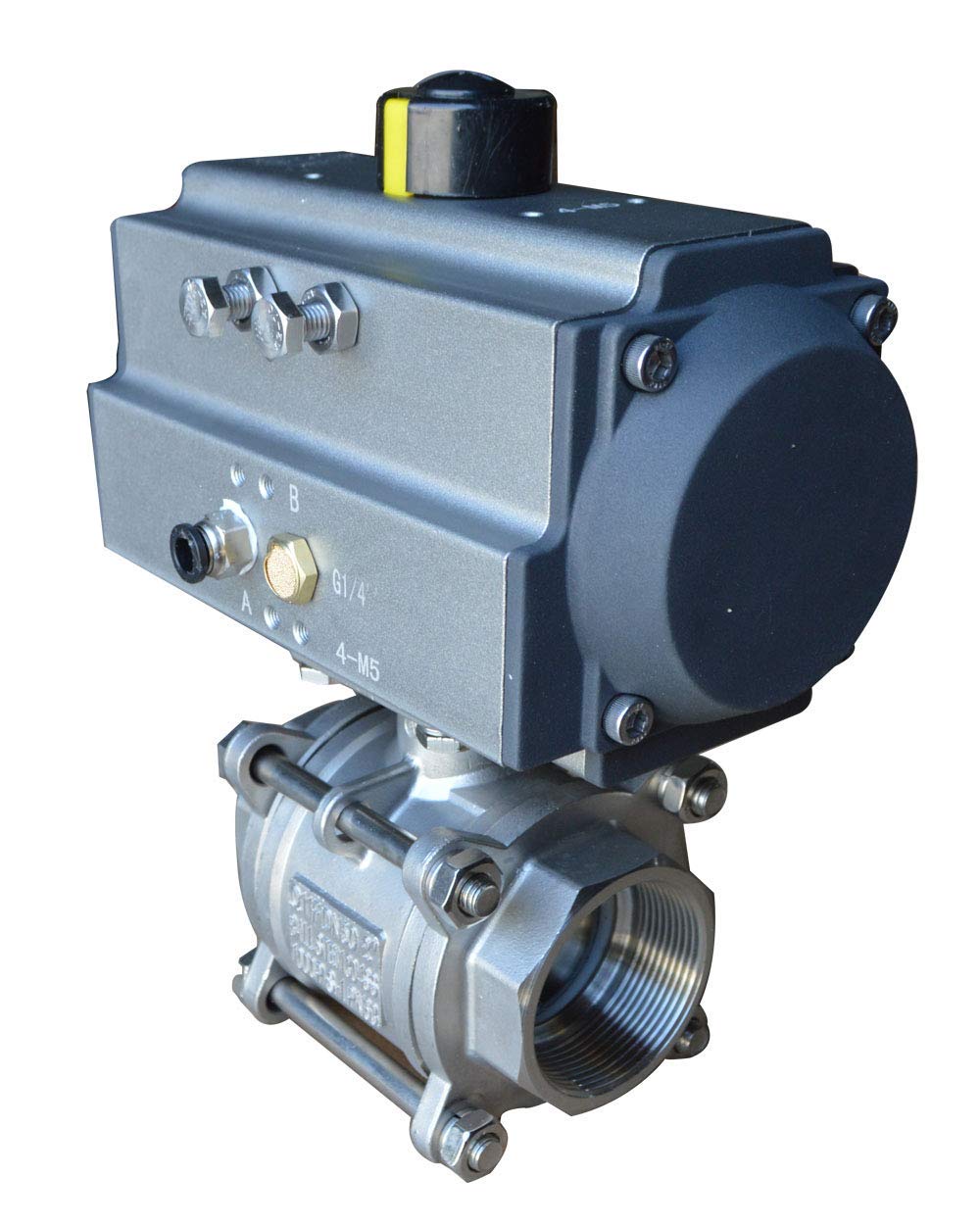 INTSUPERMAI Three-Piece 2inch Pneumatic Actuated Ball Valve Single Acting Globe Threaded 304 Stainless Steel for Automatic Control System