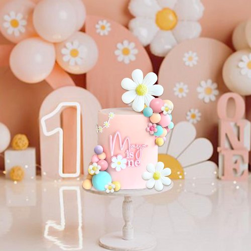 42Pcs Boho Daisy Flower Cake Topper Mini Balls Cake Decorations Retro Groovy Cake Toppers for Women Girls Kids Birthday Baby Shower Wedding Daisy Flower Hippie Themed Party Supplies