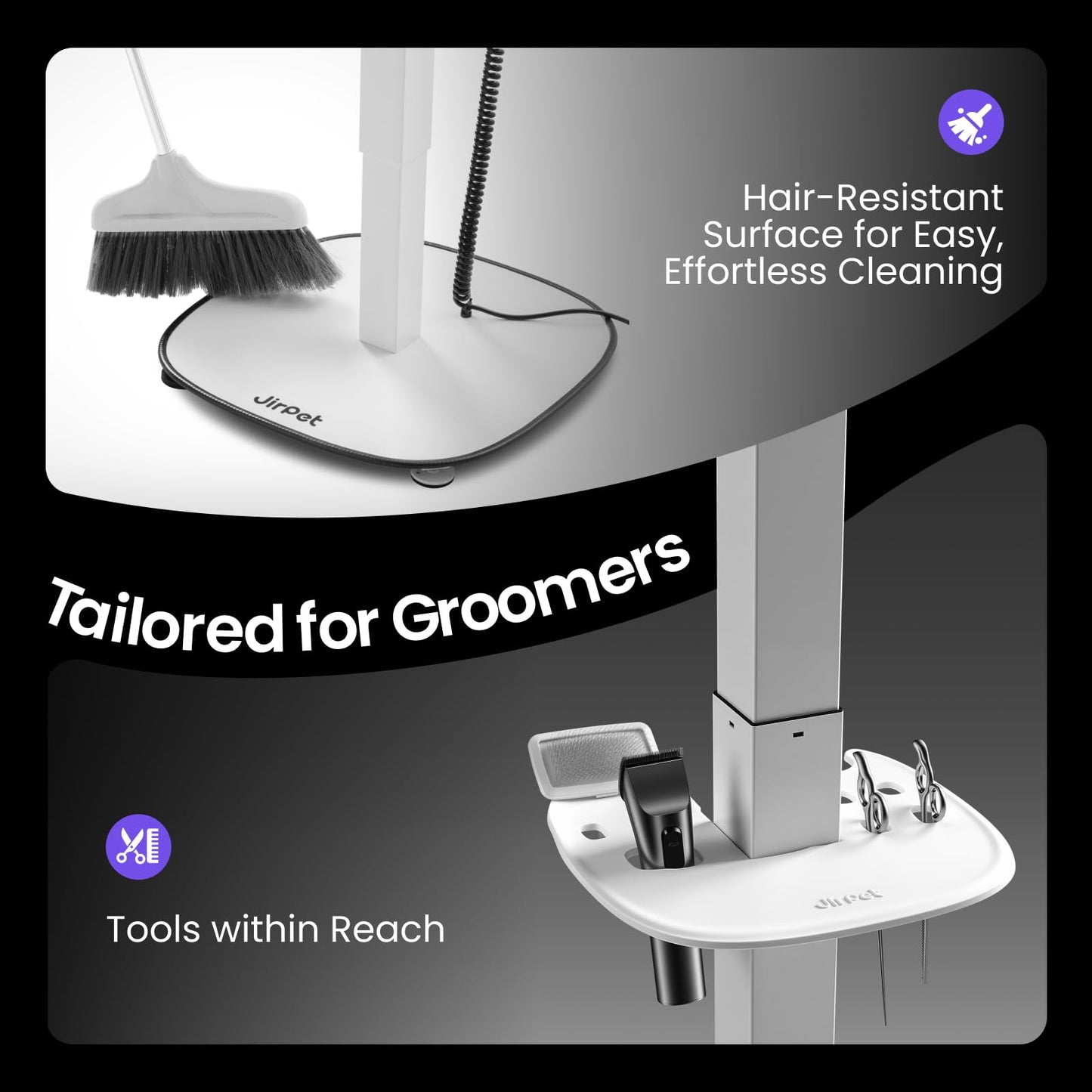 JirPet Dog Grooming Table, Elastic Comfort Surface with Pet-Friendly Design, Hydraulic Lift, Designed for Long-Term Use, Over 50,000 Lifts, 31in-45in Height Adjustable, Stable Base, Hair-Resistant
