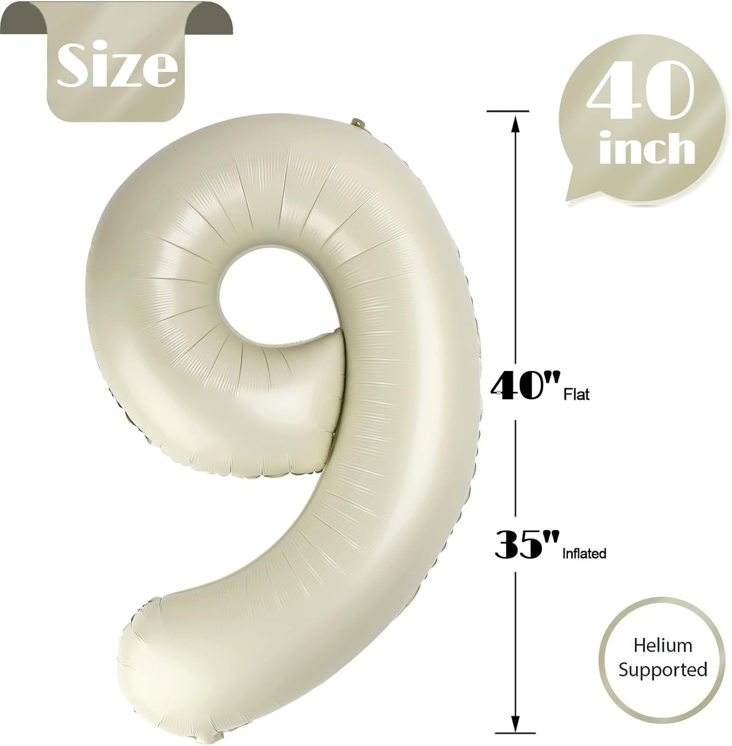 Skiennix Cream 9 Balloon - 40 Inch Giant Number Balloon for 9th Birthday Decorations | Perfect for Boys & Girls