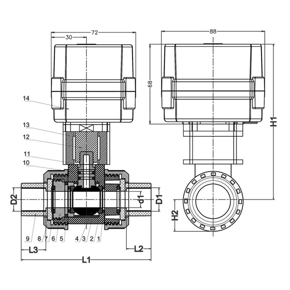 kezhai Dream 2" AC/DC9-24V Motorized Ball Valve,DN50 PVC 2 Wires Auto Return NC Electrical Ball Valve