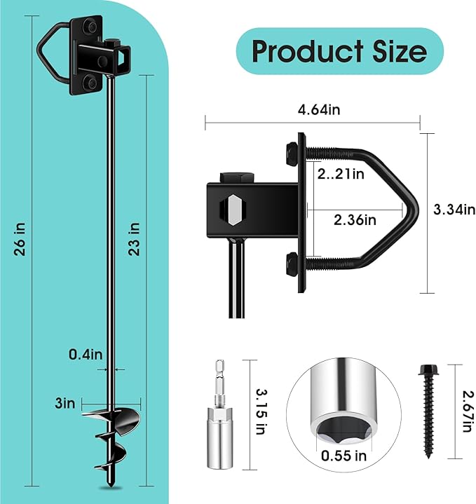 26" Ground Anchors Screw-in Payivsve, Multi-Purpose Trampoline Stakes Heavy Duty, 3" Wider Spiral Mobile Home Anchors Hurricane Earth Anchor for Trampoline, Shed, Swing Sets, Carports(26"-6pcs)