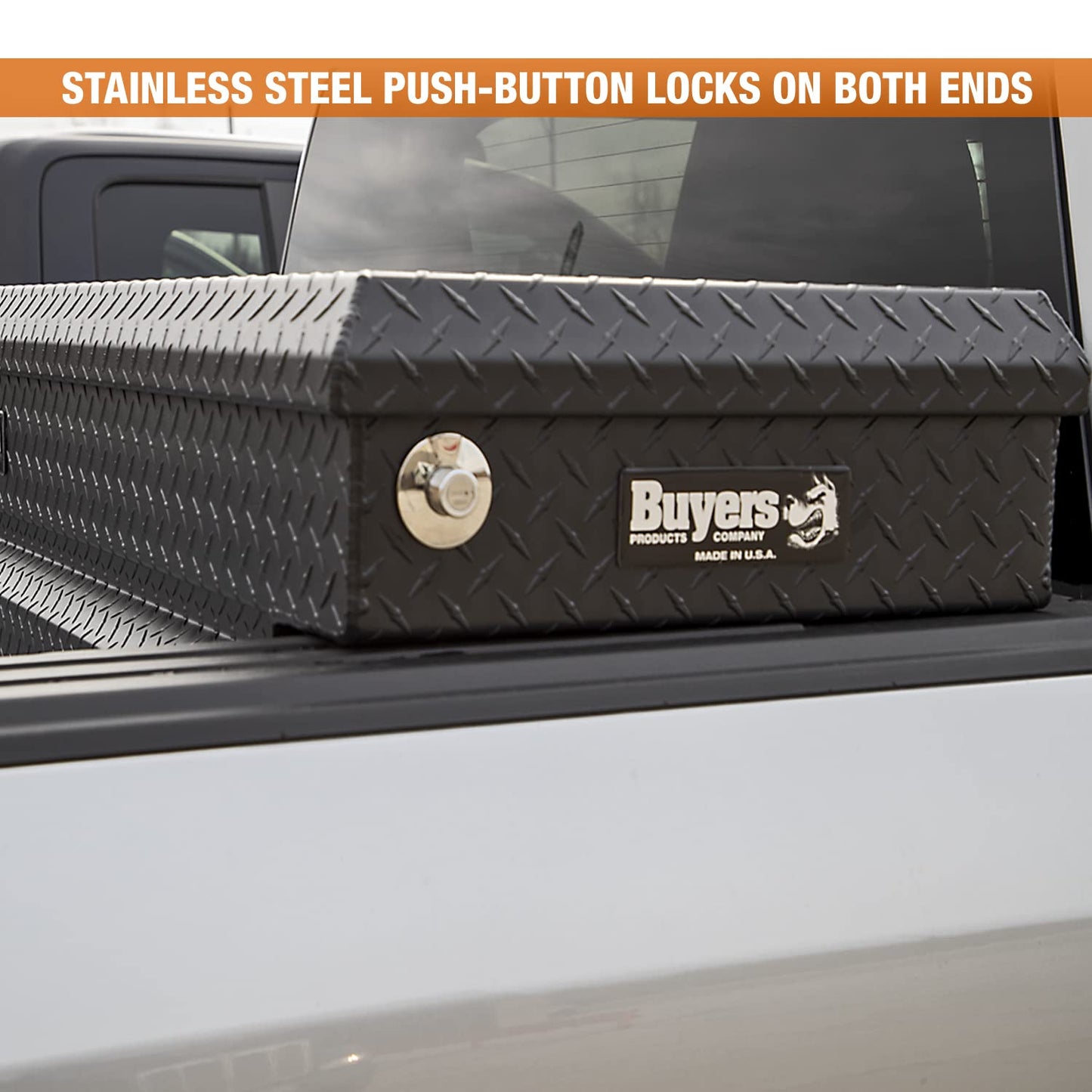 Buyers Products Crossover Truck Tool Box, Heavy Duty Saddle Cargo Bed Organizer for Equipment Accessories Storage, Metal Diamond Tread Aluminum, Deep, 71x20x23, Matte Black, 1739415