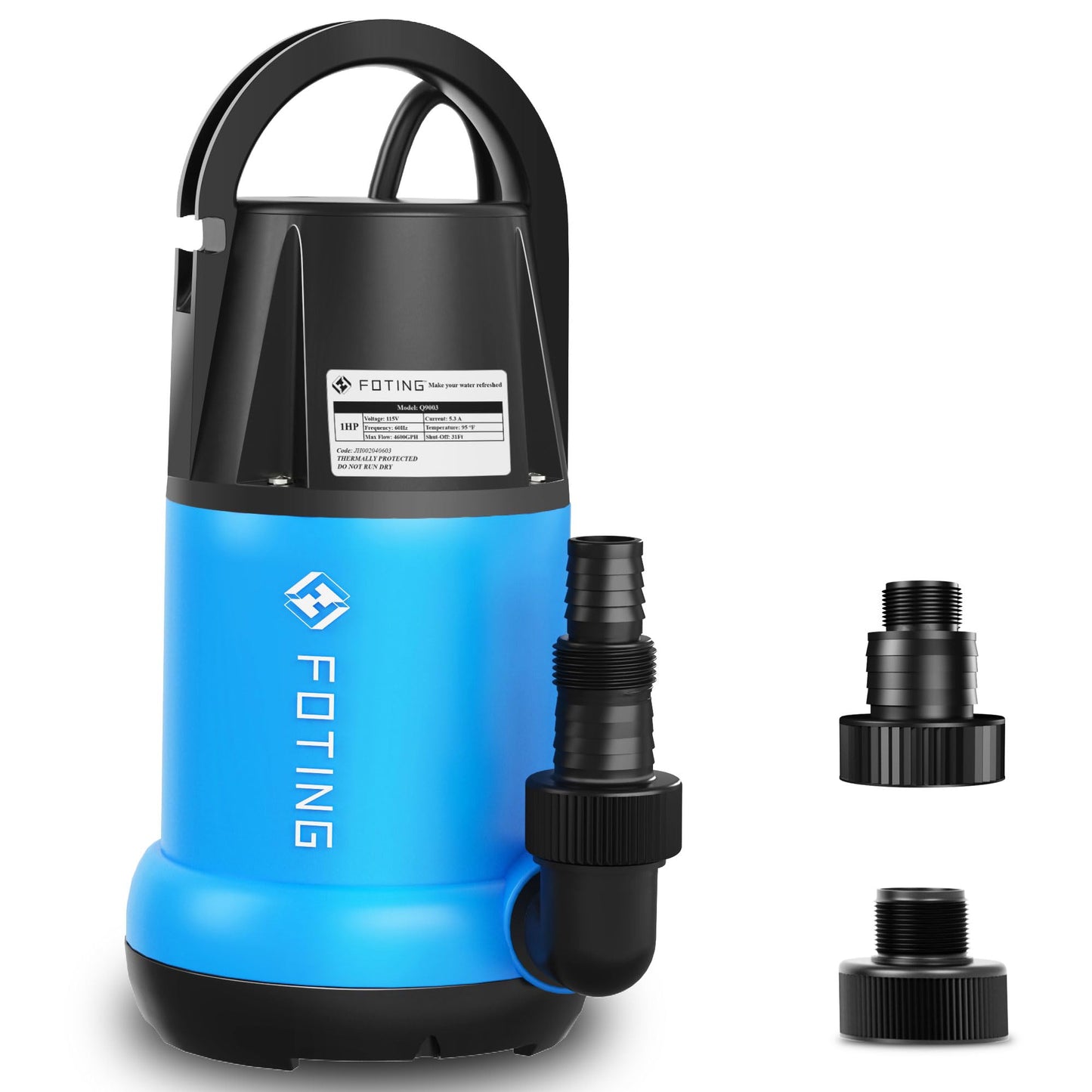 FOTING Sump Pump 1HP Clean/Dirty Submersible Water Pump,4600GPH Utility Pump Thermoplastic Electric Portable Transfer Water Pump for Swimming Pool Pond Basement with 10ft Power Cord,Manual