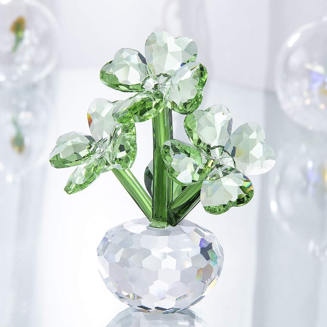 QFkris Crystal Flower Dreams Four-Leaf Clover Figurine - Perfect St. Patrick's Day Gift | 3.7" Crystal Ornament for Mother's Day & Valentine's Day