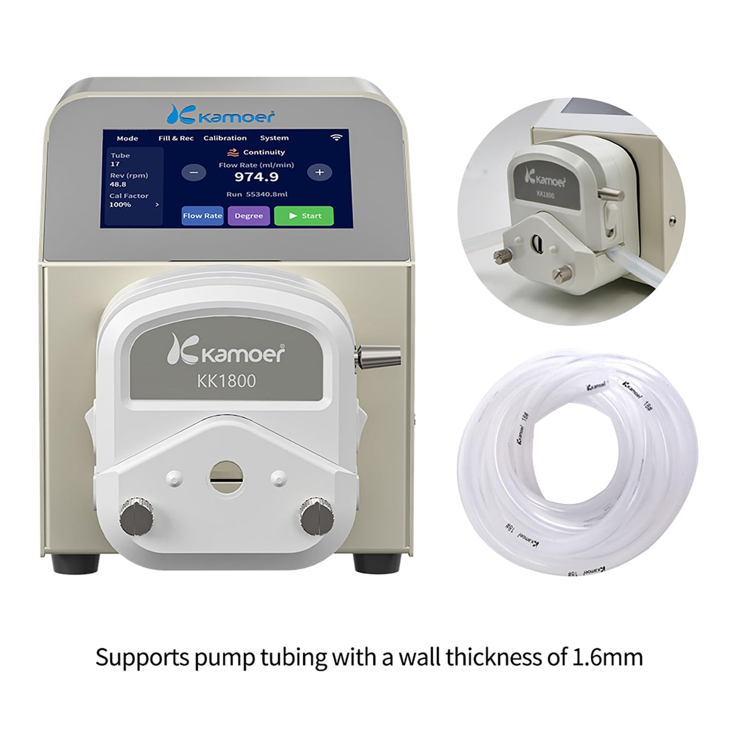 Kamoer UIP V3 Intelligent 0.1~1500ml/min High Flow Peristaltic Pump with High-Precision Closed-Loop Stepper Motor 100V~240VAC Dosing Pump Foot Switch (UIP-V3 Single Head)