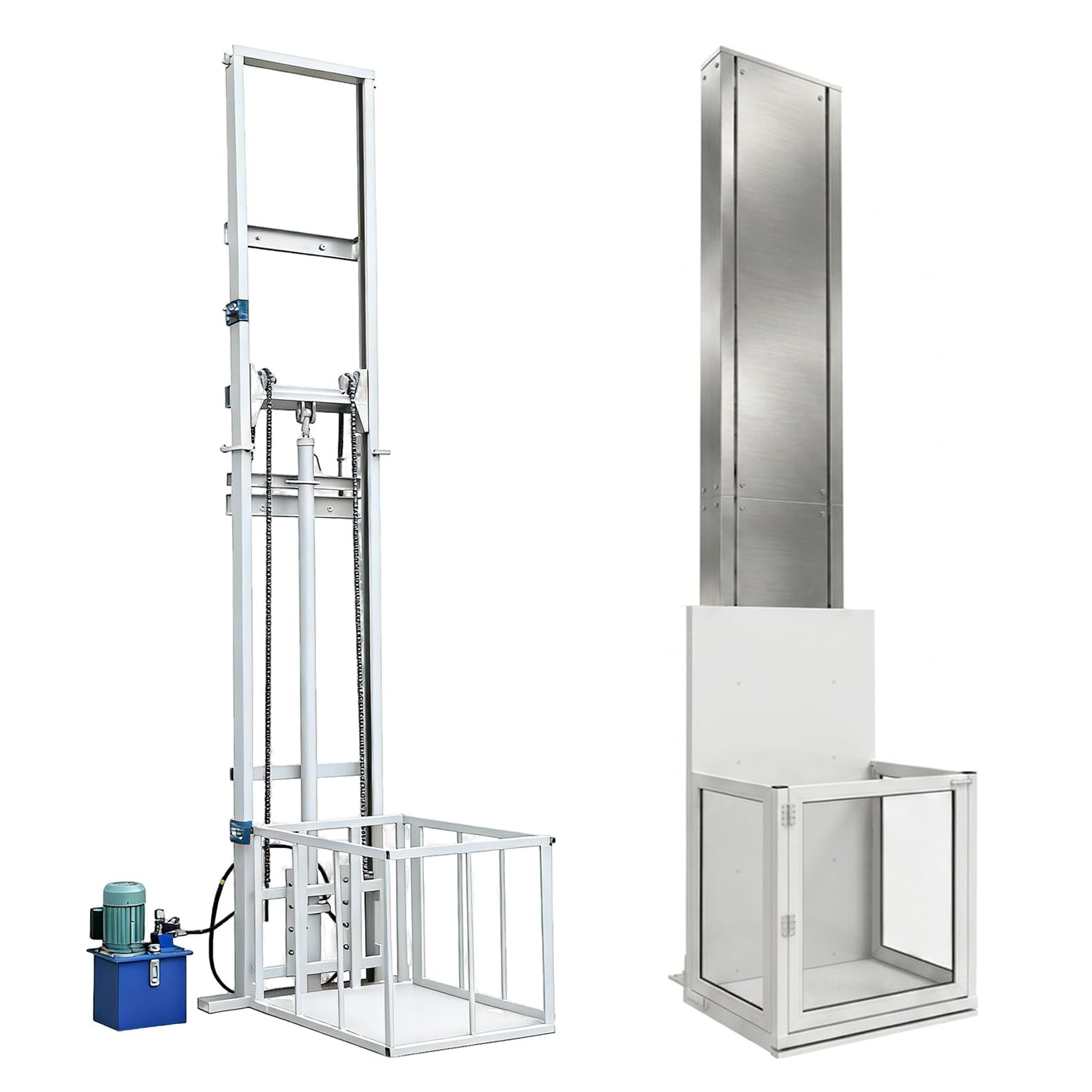 2200lbs Capacity Electric Hydraulic Lift Platform, Customizable Cargo Elevator for Home, Warehouse & Factory, Heavy Duty Rail Hoist Freight Lift with Remote Control