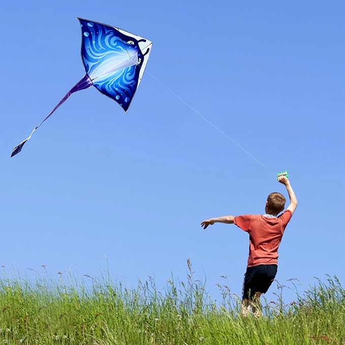 Mint's Colorful Life Devil Fish Kite for Kids and Adults，Easy to Fly Delta Kites Single Line Large, 300ft Kite String Handle Include
