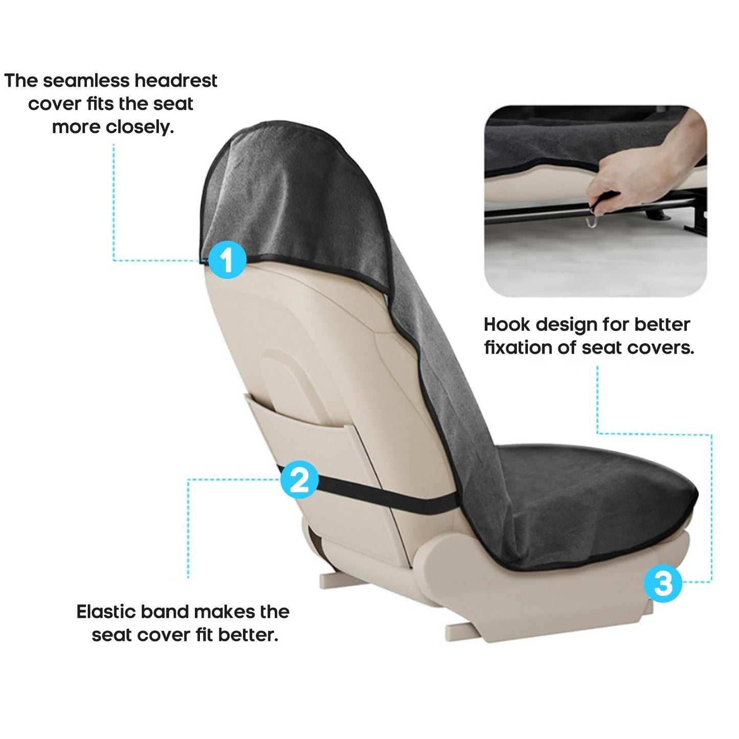 Waterproof Sweating Front Car Seat Cover Protector for Gym Workout, Running, Swimming, Beach and Hiking, Universal Fit Bucket Seat Covers for Cars SUV Trucks, Machine Washable, Non-Slip (Gray, 2Pcs)