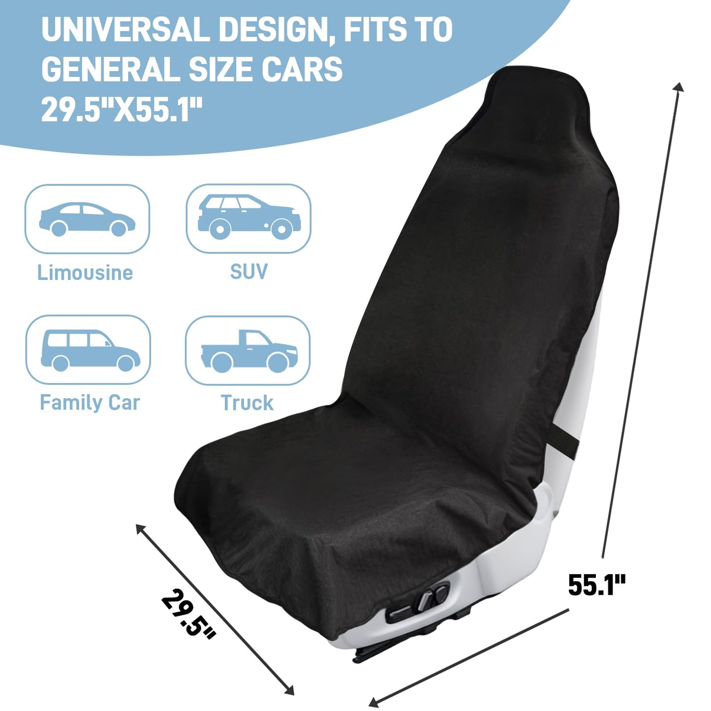 Waterproof Car Seat Cover Towel, Universal Fit Waterproof Sweating Seat Protector for Cars and SUVs, Anti-Slip Front Seat Cover for Gym, Outdoor, Pets & Travel, Black, Machine Washable