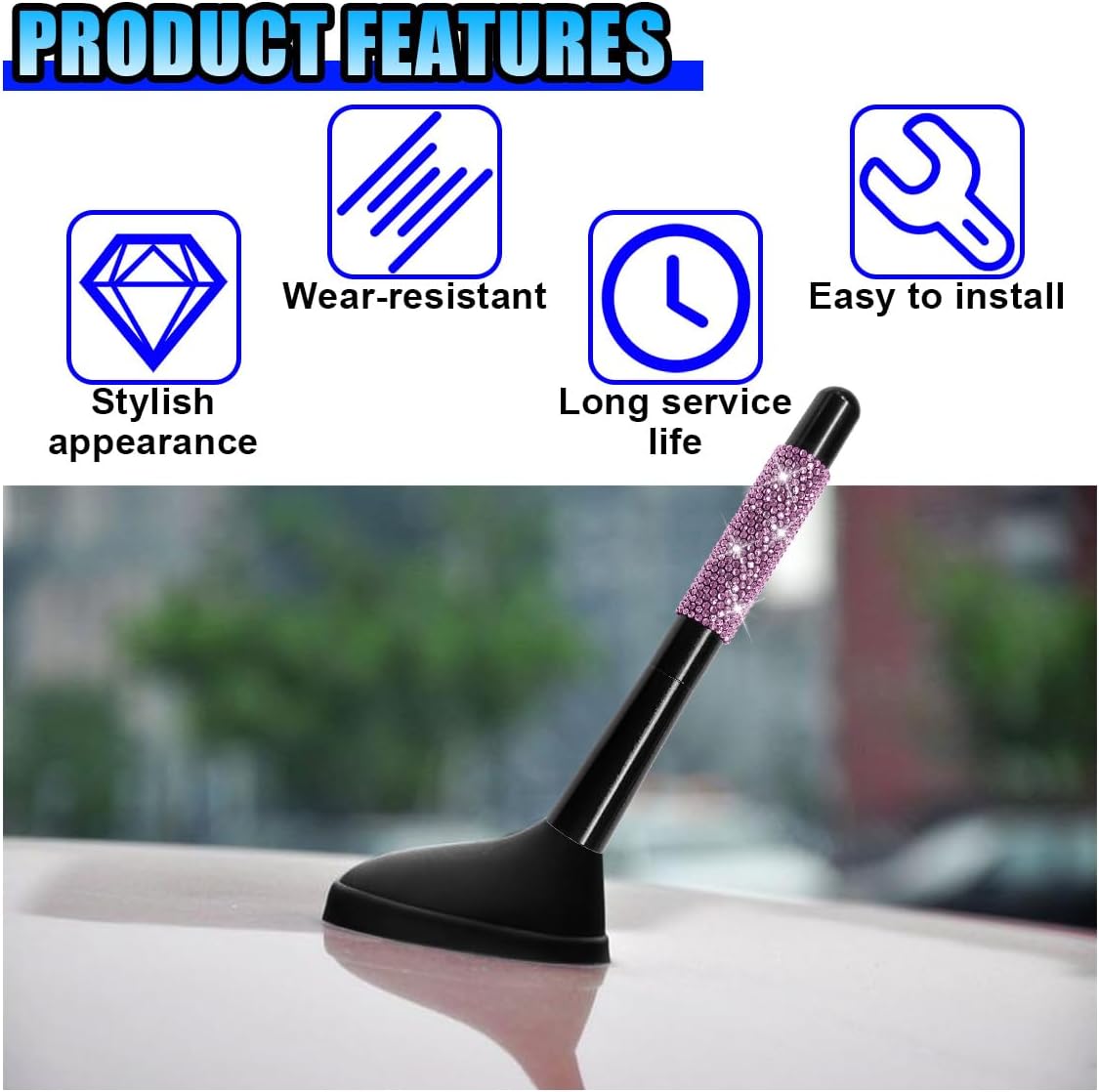 YoRise 4.72" 4 2 Bling Rhinestone Short Car Antenna, Aluminum Alloy Roof Signal Antennas with Screws & Gaskets, Car