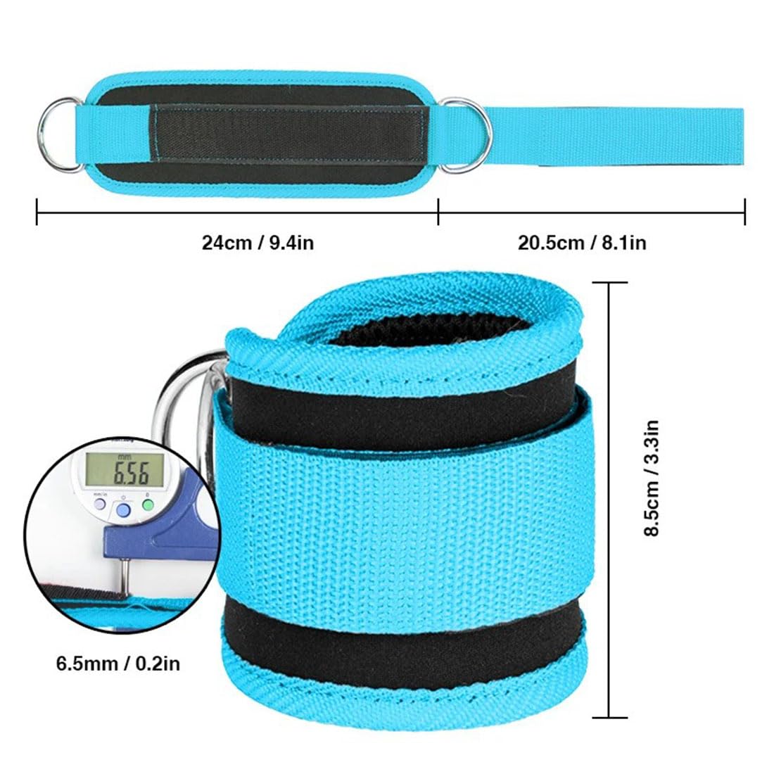 EastyGold Ankle Straps Ankle Resistance Bands Wrist Cuffs Padded Straps Adjustable Fitness Glute Kickback D-Ring for Cable Machine Gym Foot Leg Training Brace Support 1 Pair (Azure)
