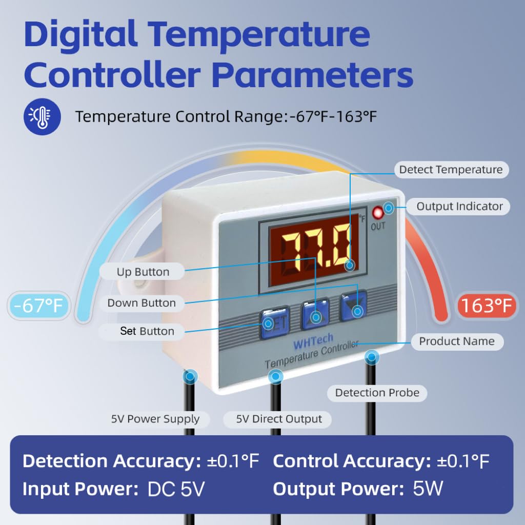 SOTOP 120mm 5V 120mm 25mm, WHTech USB Fan with Temperature Controller & LED Voltage Display Speed Controller, DC x