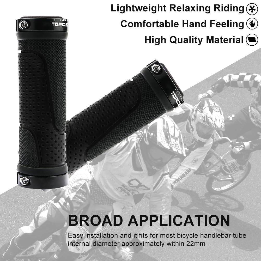 TOPCABIN Bike Handlebar Grips,Short Mini Bicycle Handlebar Grips Two-Color Rubber Bike Grips Fit Many Standard Bikes 2PCS 90MM Length (Aluminum Double Lock(Black90mm))