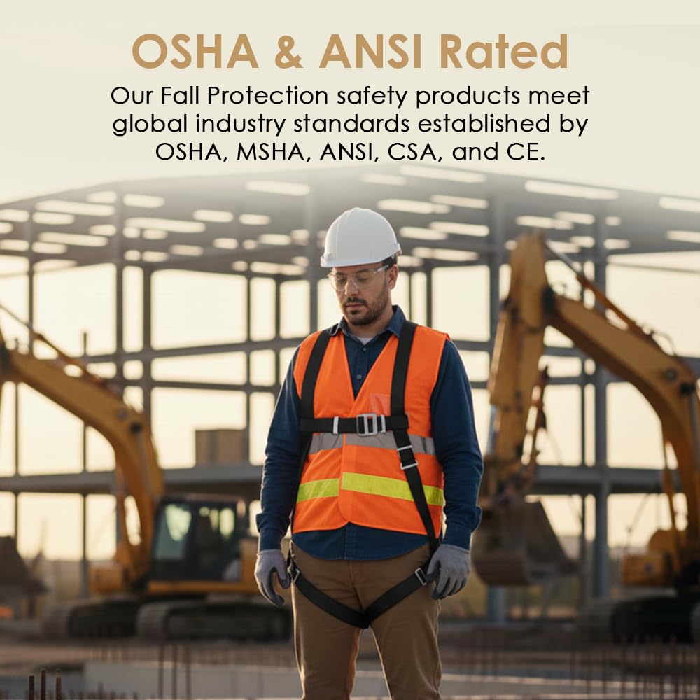 AFP Fall Protection Premium Full Body Safety Harness | Padded Shoulder, Legs and Back | Thick Back Support Belt | Aluminum Quick Release Connect Buckles | OSHA/ANSI Rated PPE