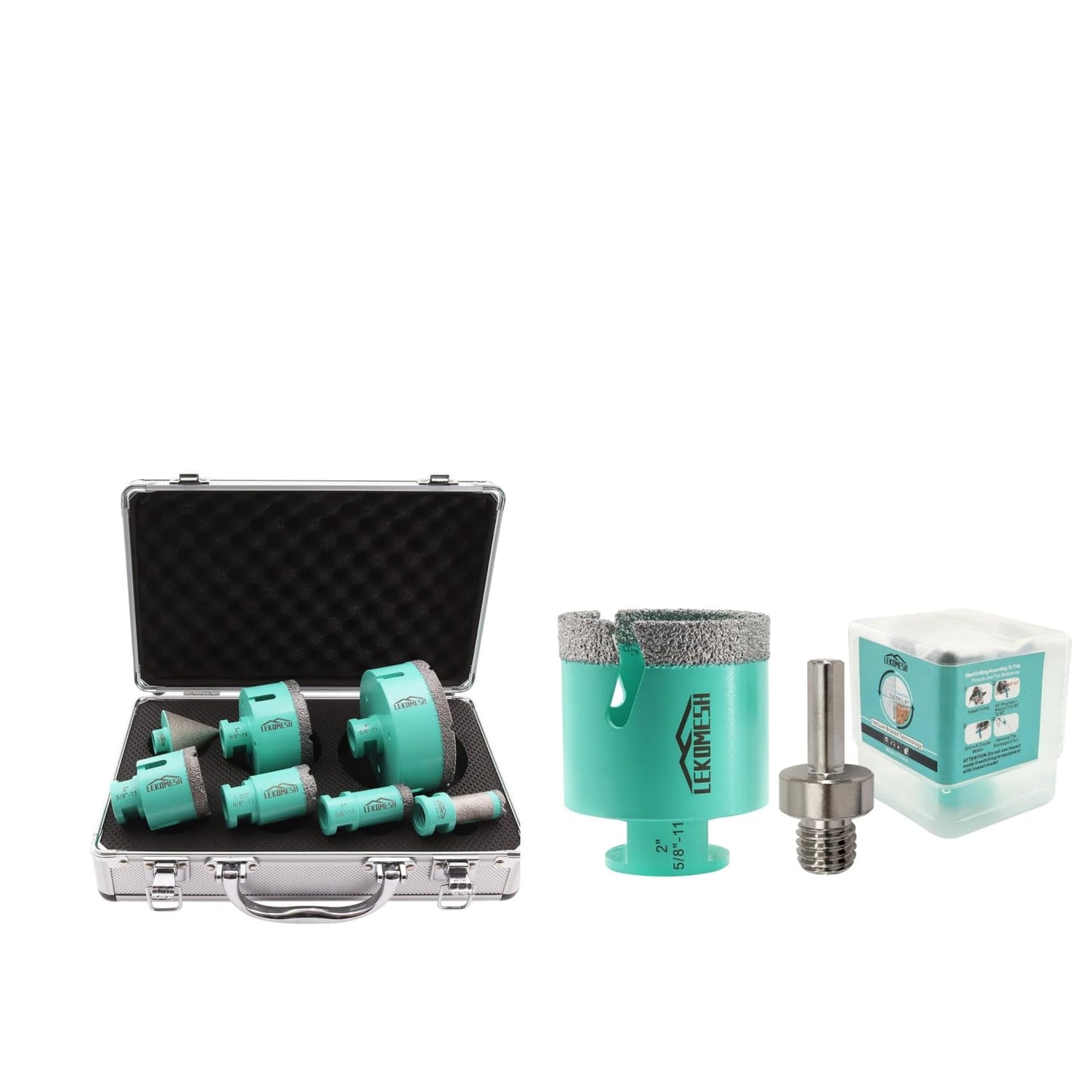 LEKOMESH Diamond Hole Saw Set 7pcs Tile Hole Saw Kit 5/8"-11 Thread and LEKOMESH Diamond Core Drill Bits